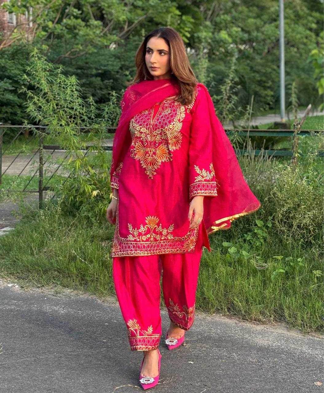 Chinon Embroidered Pink Salwar Suit - MYLUXURY LANE ENTERPRISE